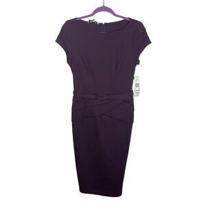 Kasper Plum Sheath Dress Belted Cap Sleeve Knee Length Career NWT 8